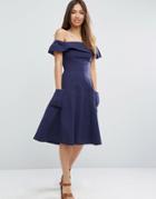 Asos Off Shoulder Dress In Natural Fibre - Navy