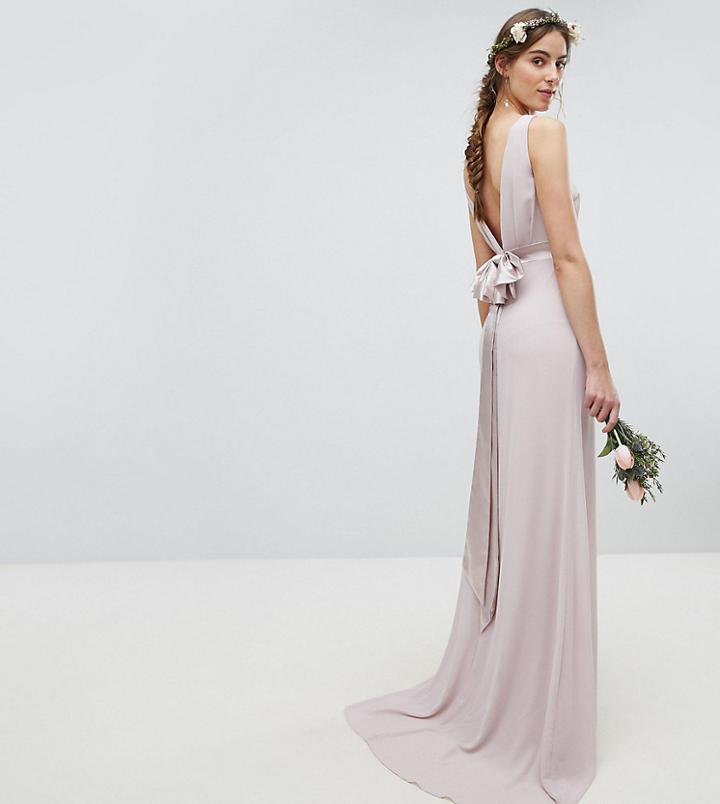 Tfnc Tall Sateen Bow Back Maxi Bridesmaid Dress - Brown