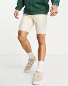 Asos Design Classic Rigid Denim Shorts In Dusty Ecru-white