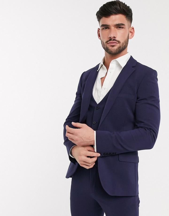 Asos Design Super Skinny Suit Jacket In Four Way Stretch In Navy
