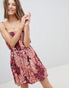 Minkpink Printed Cami Dress With Tie Waist And Ruffle Trim - Multi