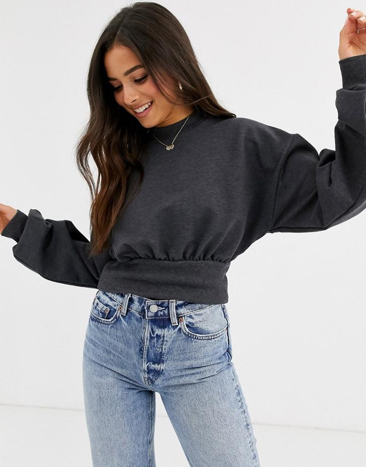 Asos Design Boxy Batwing Super Soft Sweat In Charcoal Marl-black