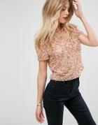 Asos T-shirt With All Over Sequins - Pink