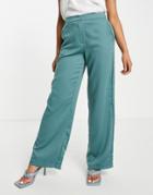 Vila Soft Recycled Blend Tailored Satin Suit Wide Leg Pant In Blue - Part Of A Set-blues