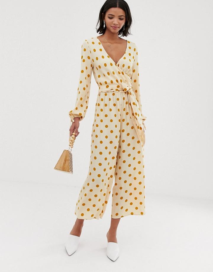 Asos Design Wrap Jumpsuit In Polka Dot - Multi