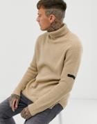 Religion Chunky Knit Sweater With Roll Neck In Camel