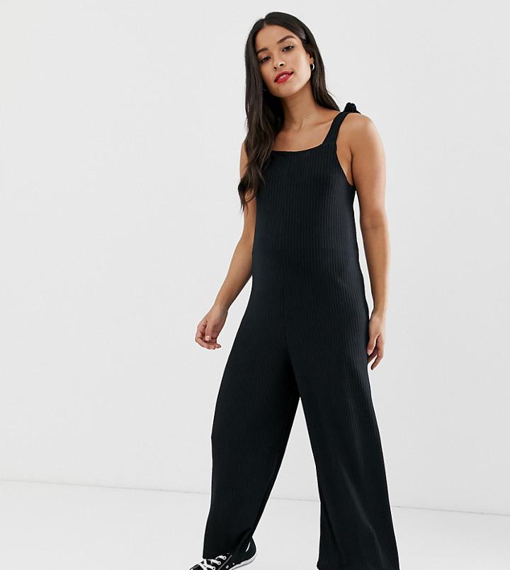 New Look Maternity Rib Jumpsuit In Black - Black