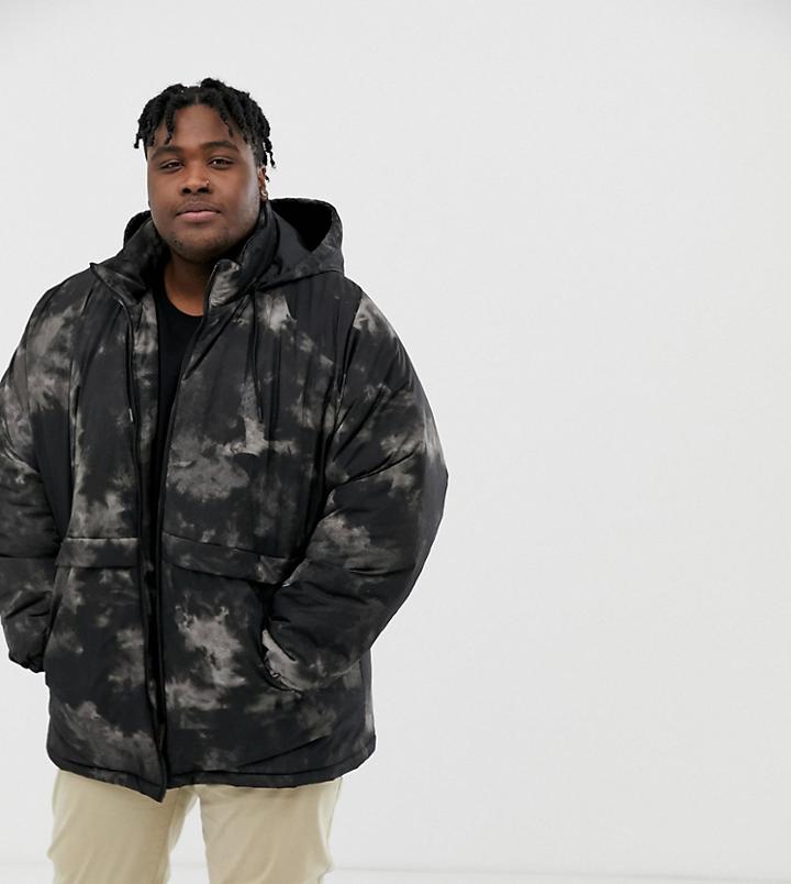 Asos Design Plus Parka Jacket Dark Camo Print-black