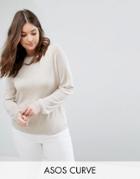 Asos Curve Sweater With Crew Neck And Panel Detail - Stone