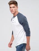 Hollister Long Sleeve Top Henley Baseball Slim Fit In White Raglan - White