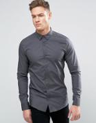 Only & Sons Skinny Concealed Button Down Collar Shirt - Gray