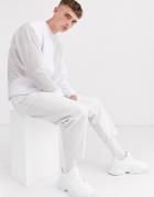 Asos Design Oversized Sweatshirt With Cut & Sew Mesh Fabrication In White