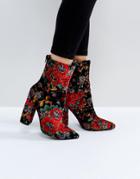 Public Desire Clayton Embroidered Heeled Ankle Boots - Multi