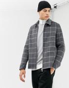 Asos Design Wool Mix Zip Through Jacket With Window Pane Check - Gray