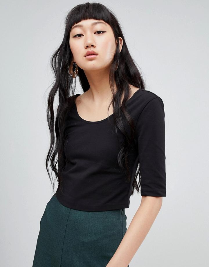 Weekday Scoop Neck Tee In Black - Black