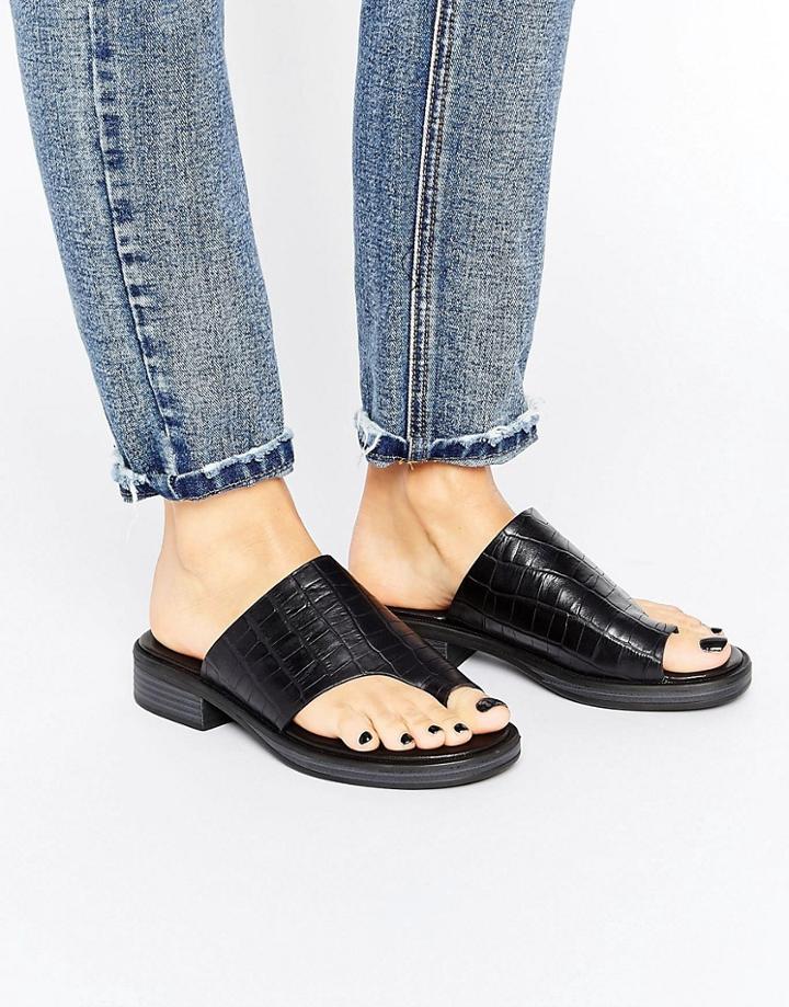 Vagabond Ivy Black Leather Mule Heeled Sandals - Black