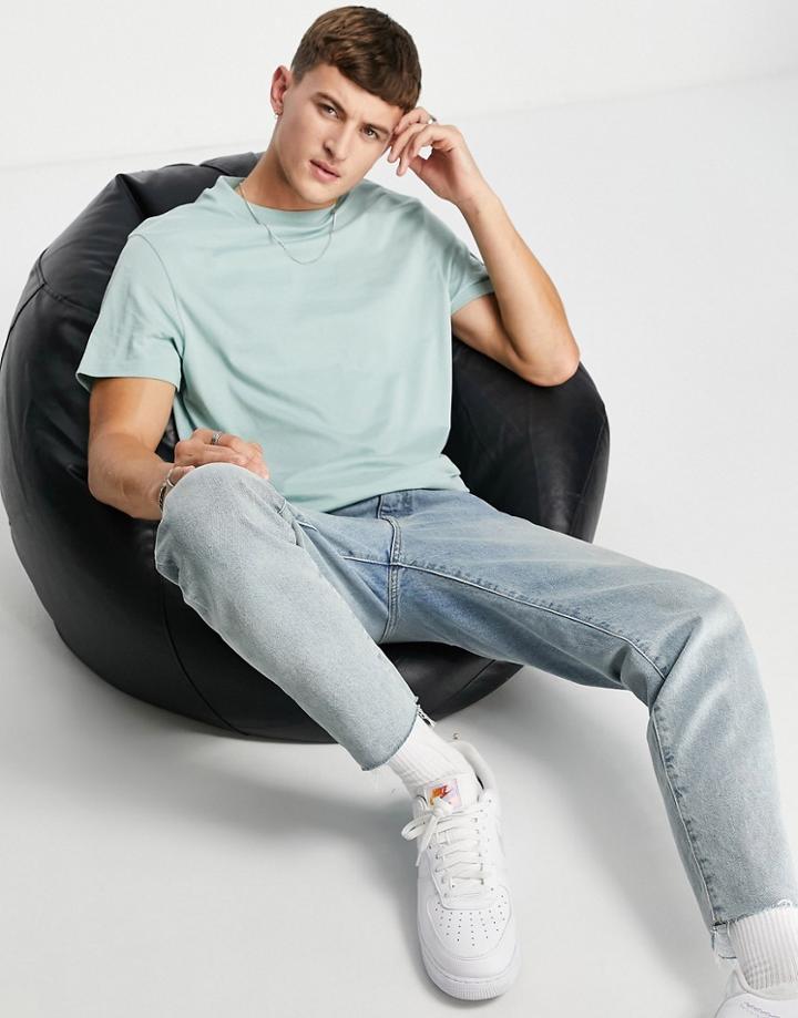 Asos Design Organic Cotton Blend T-shirt With Crew Neck In Light Green
