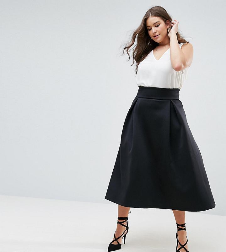Asos Curve High Waisted Scuba Midaxi Prom Skirt - Black