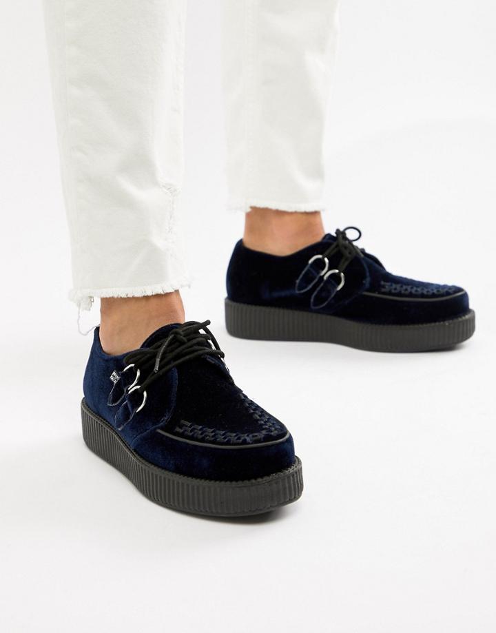 T.u.k Vegan Platform Creepers In Navy Velvet - Navy
