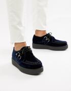 T.u.k Vegan Platform Creepers In Navy Velvet - Navy