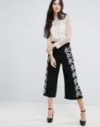 Endless Rose Wide Leg Cropped Pant With Lace Detail - Black