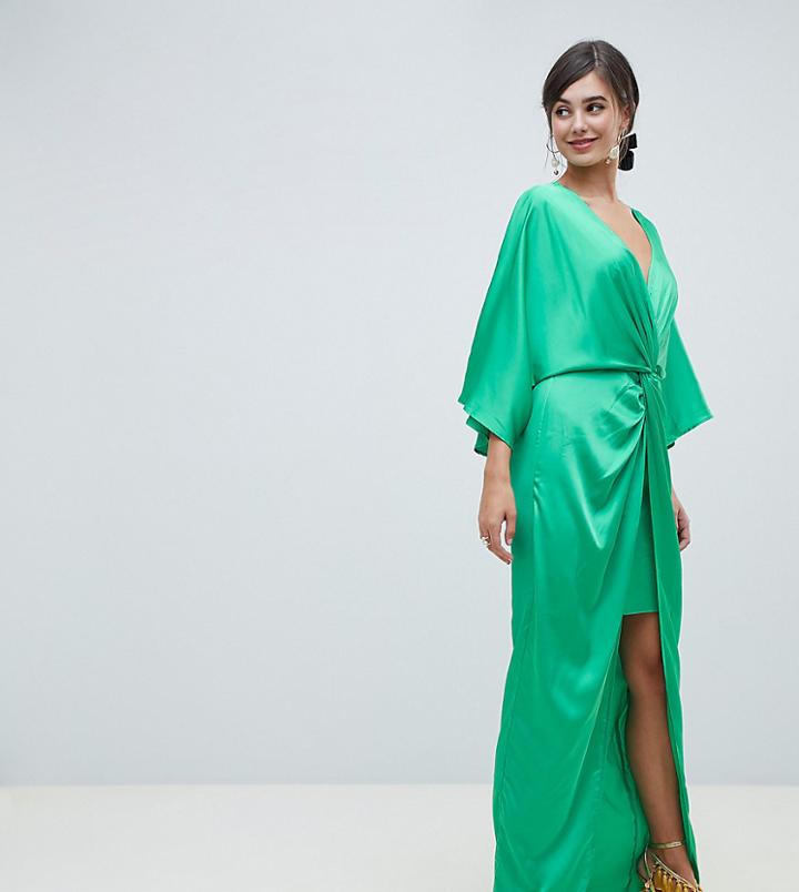 Asos Tall Kimono Twist Front Maxi-gray
