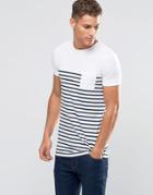 Asos Longline Muscle Fit T-shirt With Stripe And Contrast Pocket - White
