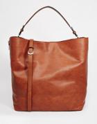 Pull & Bear Zip Side Leather Look Shopper Bag - Brown