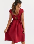 Asos Design Fold Back Crop Top Midi Prom Dress-red