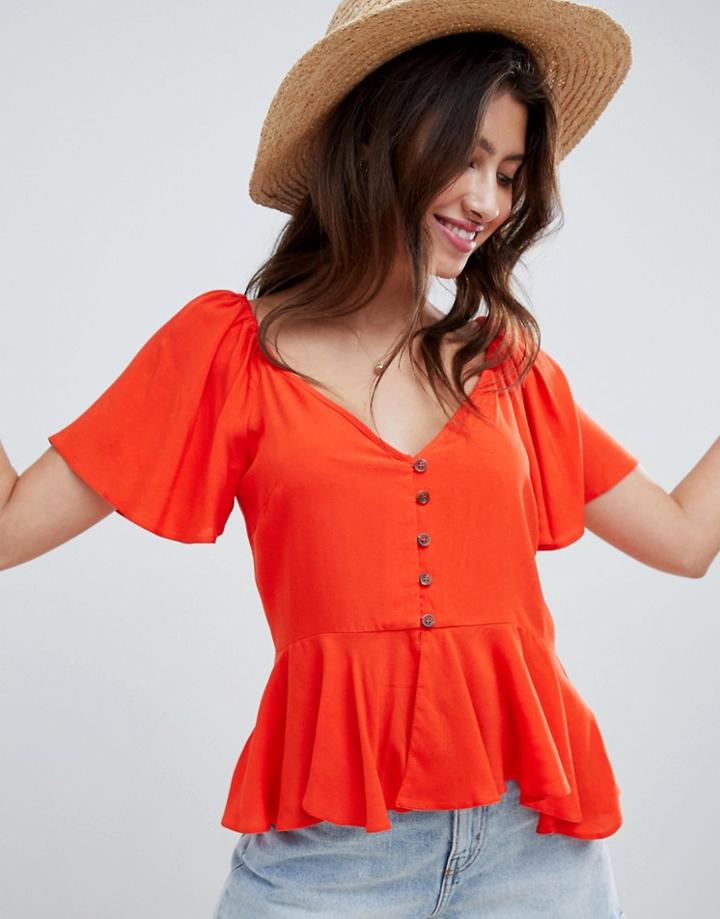 Asos Design Tea Blouse With Button Front - White