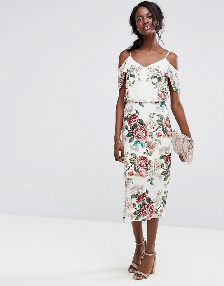 Oasis Royal Worcester Floral Print Cold Shoulder Dress - Multi