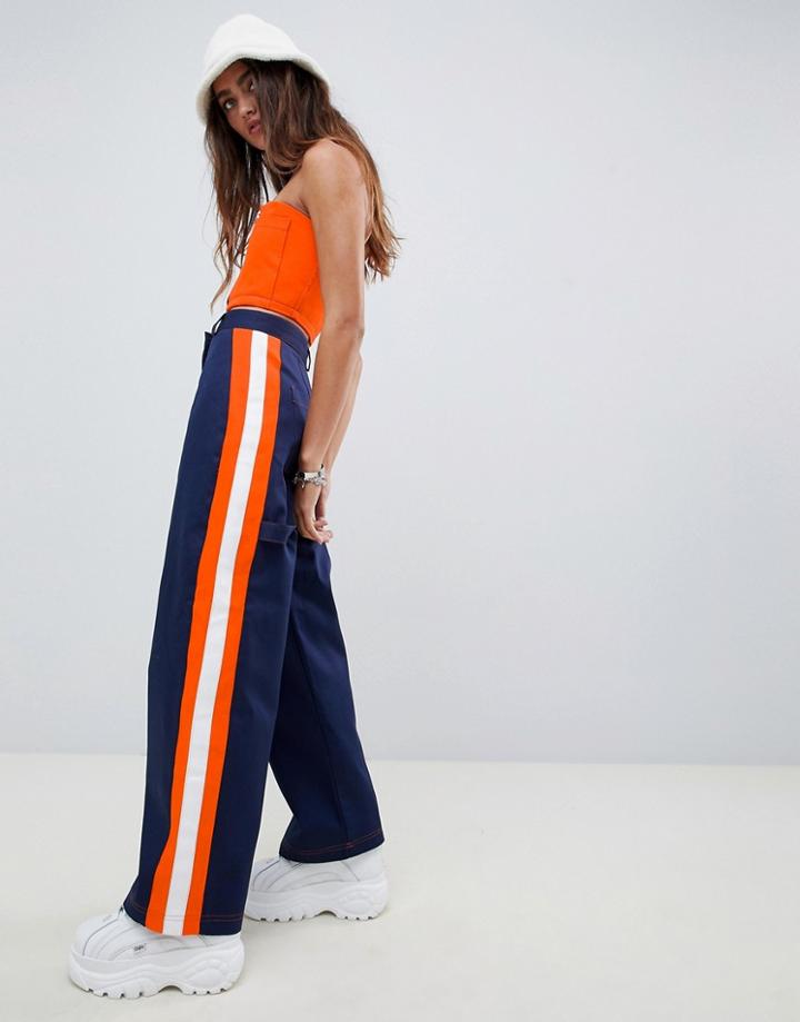 The Ragged Priest Pants With Side Stripe - Navy