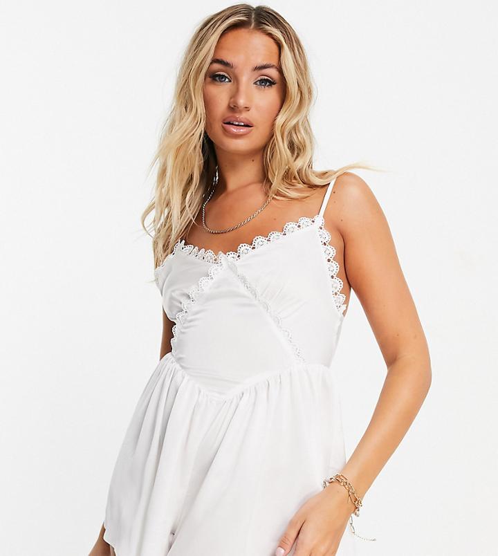 Asyou Lace Trim Cami Romper In White