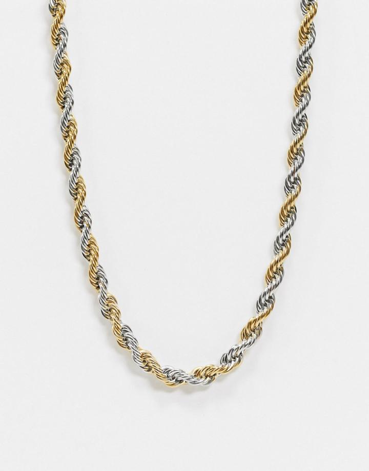 Asos Design Necklace In 7mm Rope Chain In Mixed Metals-multi