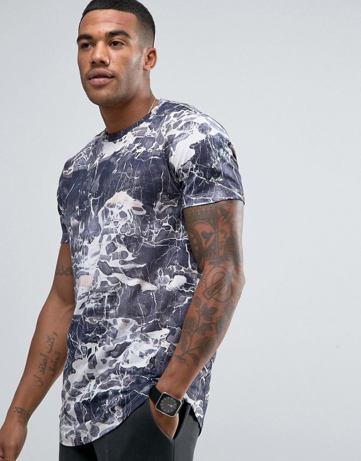 Religion Longline T-shirt With Marble Print - Black