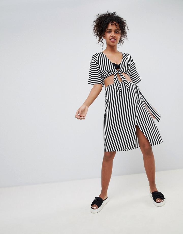 Monki Mono Stripe Beach Skirt - Multi