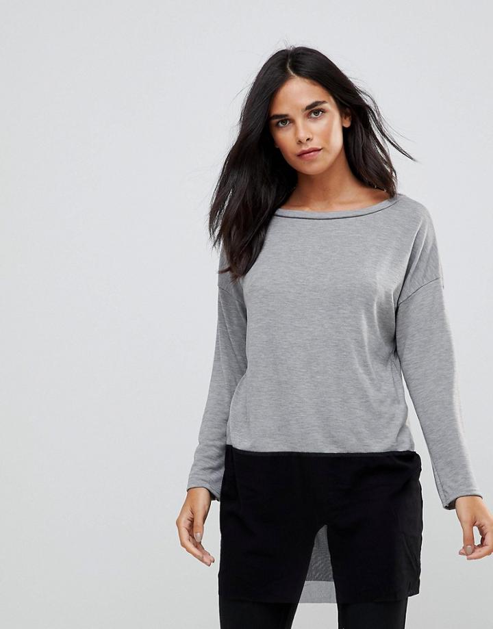 Wal G Knit Top With Mesh Trim - Gray