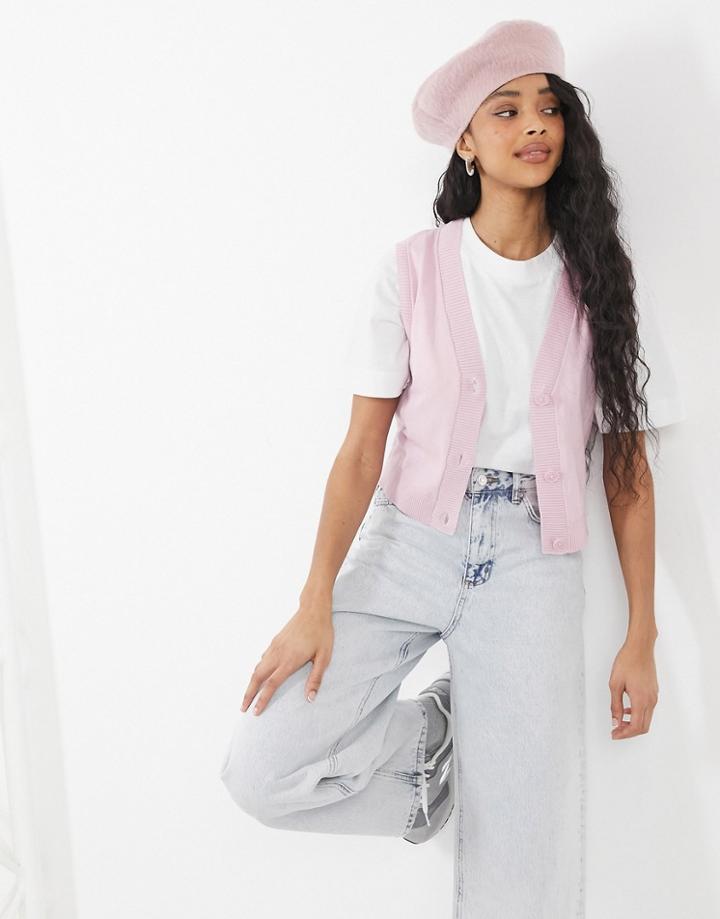 Monki Maja Cotton Knit Vest In Pink