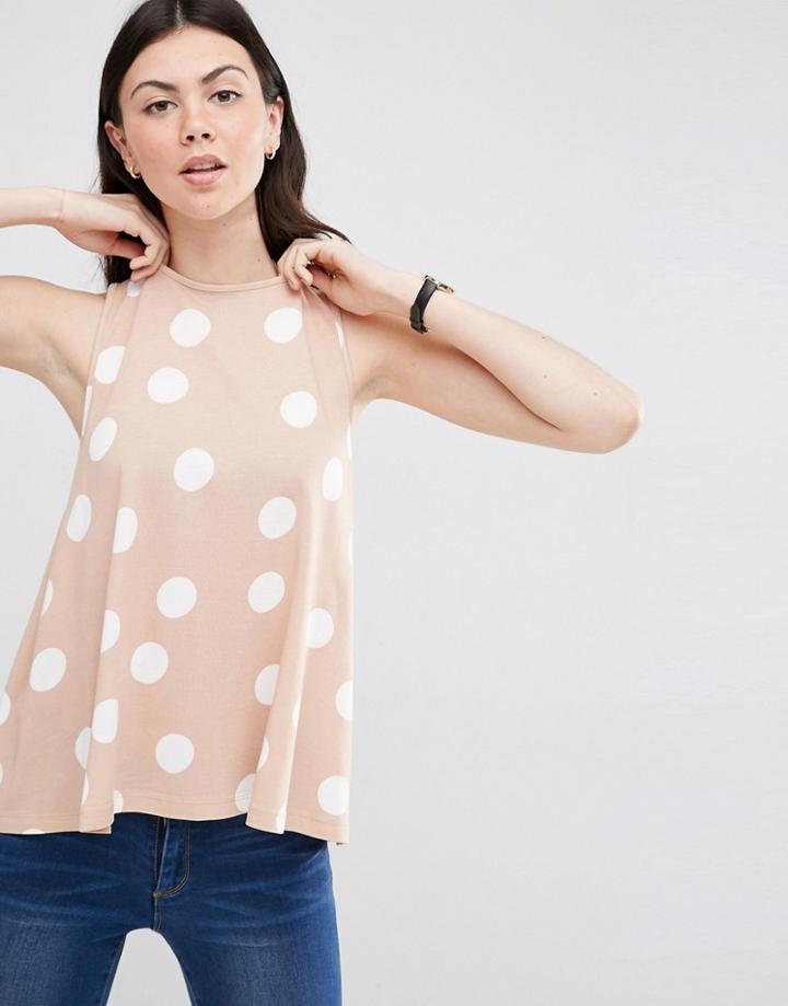 Asos Sleeveless Swing Top In Polka Dot - Multi