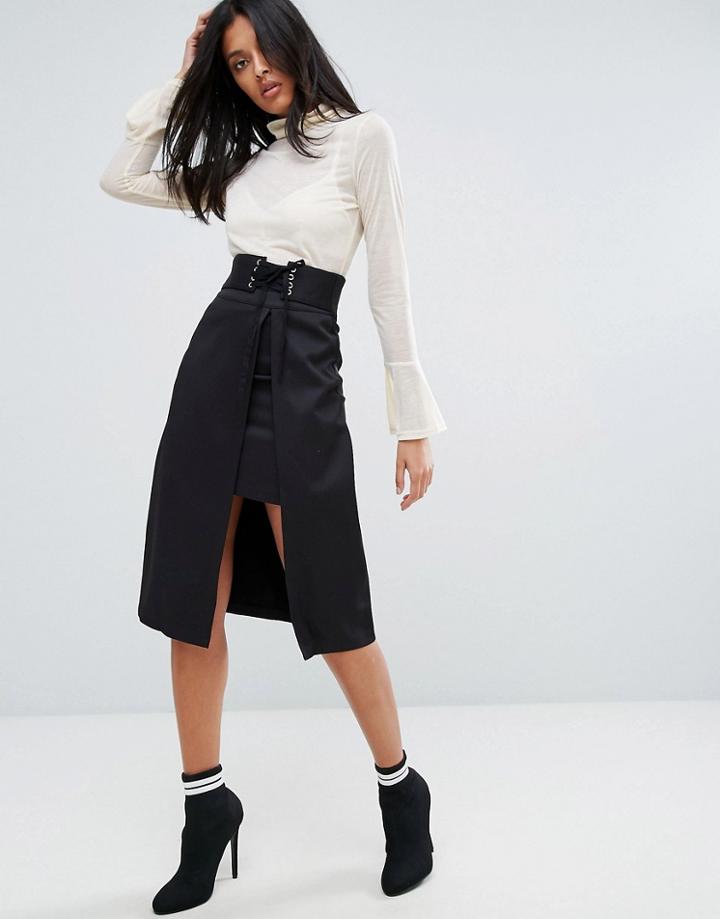 A State Of Being Madonna Knitted Slit Skirt - Black