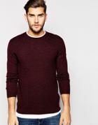 Asos Cable Knit Sweater In Merino Wool Mix - Burgundy Twist