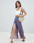 Asos Design Wide Leg Pants With Split Front In Geo-tribal Stripe Print - Multi