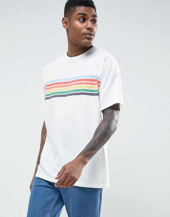 Asos Oversized T-shirt With Chest Rainbow Stripe - White