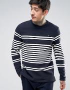 Farah Branson Long Sleeve Top Rib Placement Stripe In Navy - Navy