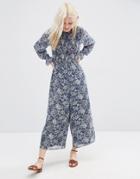 Asos Jumpsuit In Ditsy Floral With Shirred Bodice - Multi