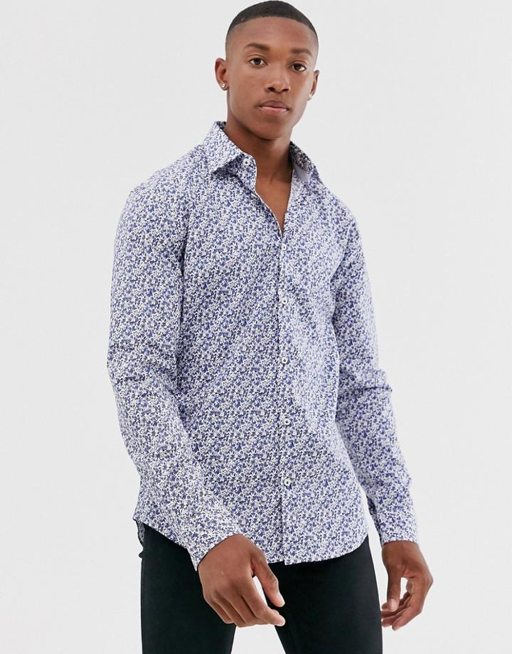Esprit Slim Fit Stretch Shirt With Gray Disty Floral