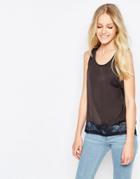 Vila Mella Lace Trim Sleeveless Top In Phantom - Vila Mella Lace Trim
