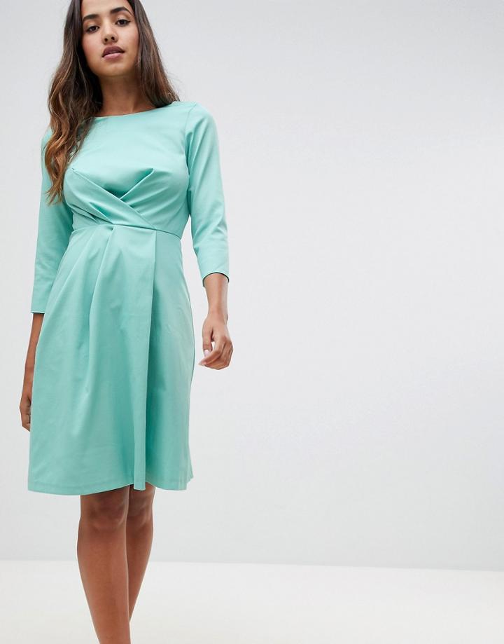 Closet London Wrap Over Pleated Dress - Green
