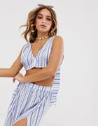 Asos Design Jersey Beach Crop Top With Tie Sides In Stripe Two-piece-multi