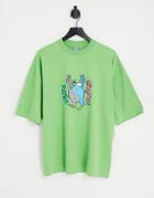 Crooked Tongues Oversized T-shirt With Peace Squad Ct Man Graphic Print In Green